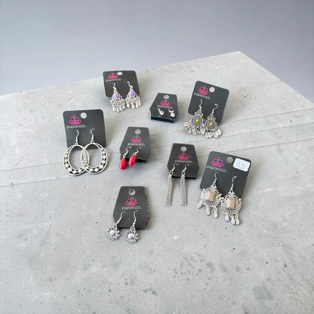 Paparazzi Earring Lot 8 Pairs Silver Tone Boho Southwestern Tassel Hoop Studs